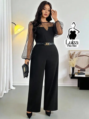 Macacão Longo Pantalona Manga Longa Transparente Plus Size Macacão Longo Pantalona Manga Longa Transparente Plus Size