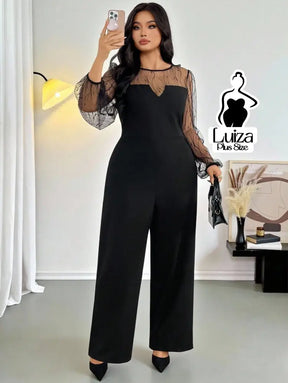 Macacão Longo Pantalona Manga Longa Transparente Plus Size Macacão Longo Pantalona Manga Longa Transparente Plus Size