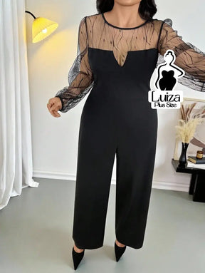 Macacão Longo Pantalona Manga Longa Transparente Plus Size Macacão Longo Pantalona Manga Longa Transparente Plus Size