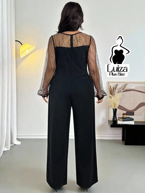 Macacão Longo Pantalona Manga Longa Transparente Plus Size Macacão Longo Pantalona Manga Longa Transparente Plus Size