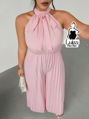 Macacão Longo Pantalona Plissado Laço Sofisticado Plus Size Macacão Longo Pantalona Plissado Laço Sofisticado Plus Size