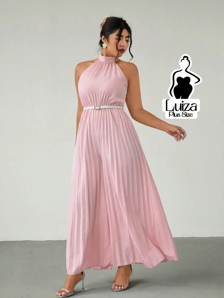 Macacão Longo Pantalona Plissado Laço Sofisticado Plus Size Macacão Longo Pantalona Plissado Laço Sofisticado Plus Size