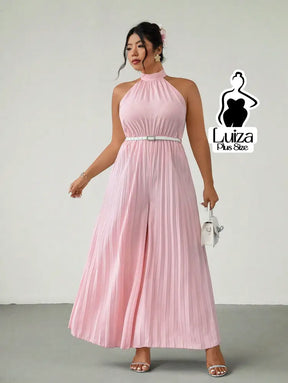 Macacão Longo Pantalona Plissado Laço Sofisticado Plus Size Macacão Longo Pantalona Plissado Laço Sofisticado Plus Size