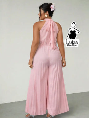 Macacão Longo Pantalona Plissado Laço Sofisticado Plus Size Macacão Longo Pantalona Plissado Laço Sofisticado Plus Size