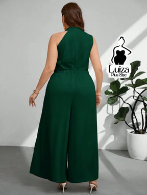 Macacão Longo Sem Mangas Gola Alta Drapeada Plus Size Macacão Longo Sem Mangas Gola Alta Drapeada Plus Size