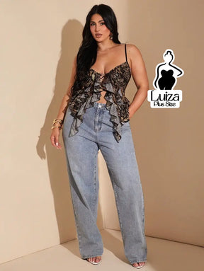 Top Cropped Animal Print Amarração Babados Plus Size Top Cropped Animal Print Amarração Babados Plus Size