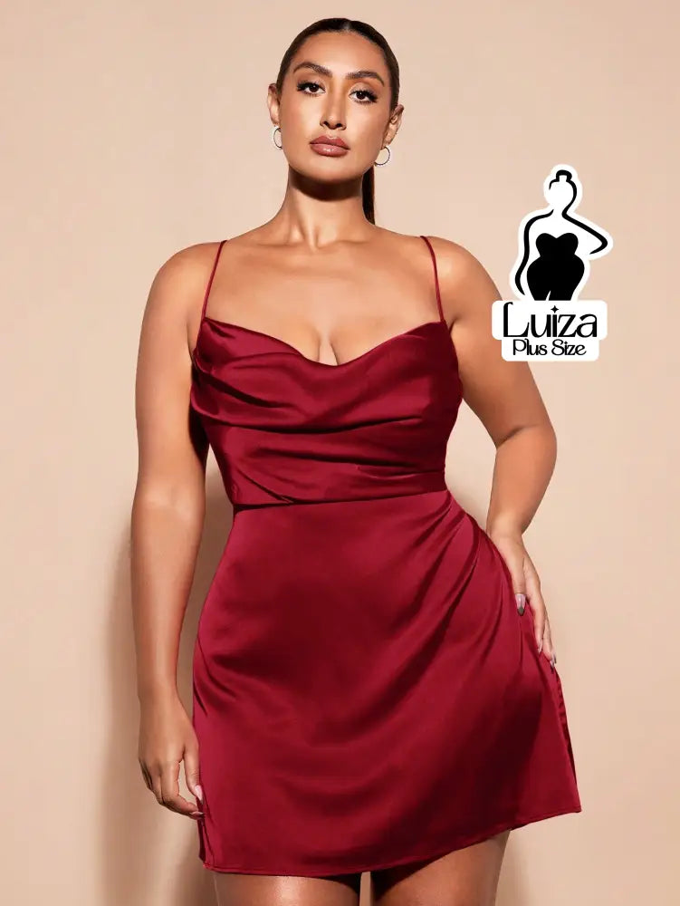 Vestido Curto Alças Finas Decote Drapeado Plus Size Vinho / G Vestido Curto Alças Finas Decote Drapeado Plus Size