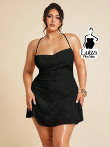 Vestido Curto Alças Finas Decote Reto Plus Size Preto / G Vestido Curto Alças Finas Decote Reto Plus Size