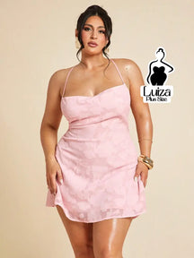 Vestido Curto Alças Finas Decote Reto Plus Size Rosa / G Vestido Curto Alças Finas Decote Reto Plus Size