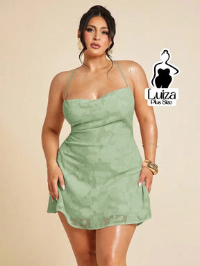 Vestido Curto Alças Finas Decote Reto Plus Size Verde Menta / G Vestido Curto Alças Finas Decote Reto Plus Size