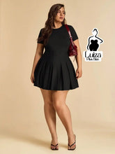 Vestido Curto Godê Plissado Manga Curta Plus Size Preto / G Vestido Curto Godê Plissado Manga Curta Plus Size