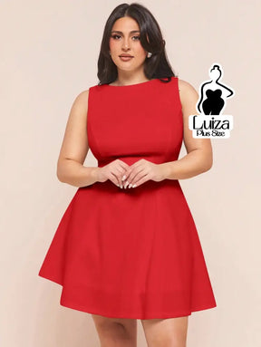 Vestido Curto Godê Sem Mangas Cintura Marcada Plus Size Vestido Curto Godê Sem Mangas Cintura Marcada Plus Size