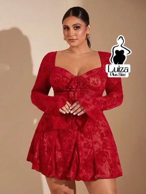 Vestido Curto Rodado Floral Manga Longa Flare Plus Size Vestido Curto Rodado Floral Manga Longa Flare Plus Size