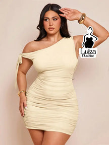Vestido Curto Um Ombro Só Detalhe Amarração Plus Size Damasco / G Vestido Curto Um Ombro Só Detalhe Amarração Plus Size