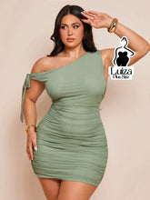 Vestido Curto Um Ombro Só Detalhe Amarração Plus Size Verde Menta / G Vestido Curto Um Ombro Só Detalhe Amarração Plus