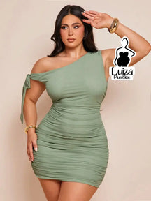 Vestido Curto Um Ombro Só Detalhe Amarração Plus Size Verde Menta / G Vestido Curto Um Ombro Só Detalhe Amarração Plus