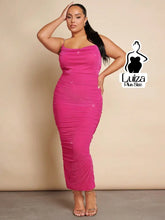 Vestido Longo Ajustado Alças Finas Brilho Plus Size Rosa Choque / G Vestido Longo Ajustado Alças Finas Brilho Plus Size