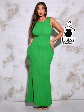 Vestido Longo Ajustado Sem Mangas Decote Redondo Plus Size Verde / G Vestido Longo Ajustado Sem Mangas Decote Redondo
