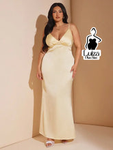 Vestido Longo Cetim Decote V Alça Fina Plus Size Amarela / G Vestido Longo Cetim Decote V Alça Fina Plus Size