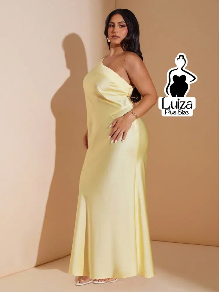 Vestido Longo Cetim Um Ombro Só Costas Abertas Plus Size Vestido Longo Cetim Um Ombro Só Costas Abertas Plus Size