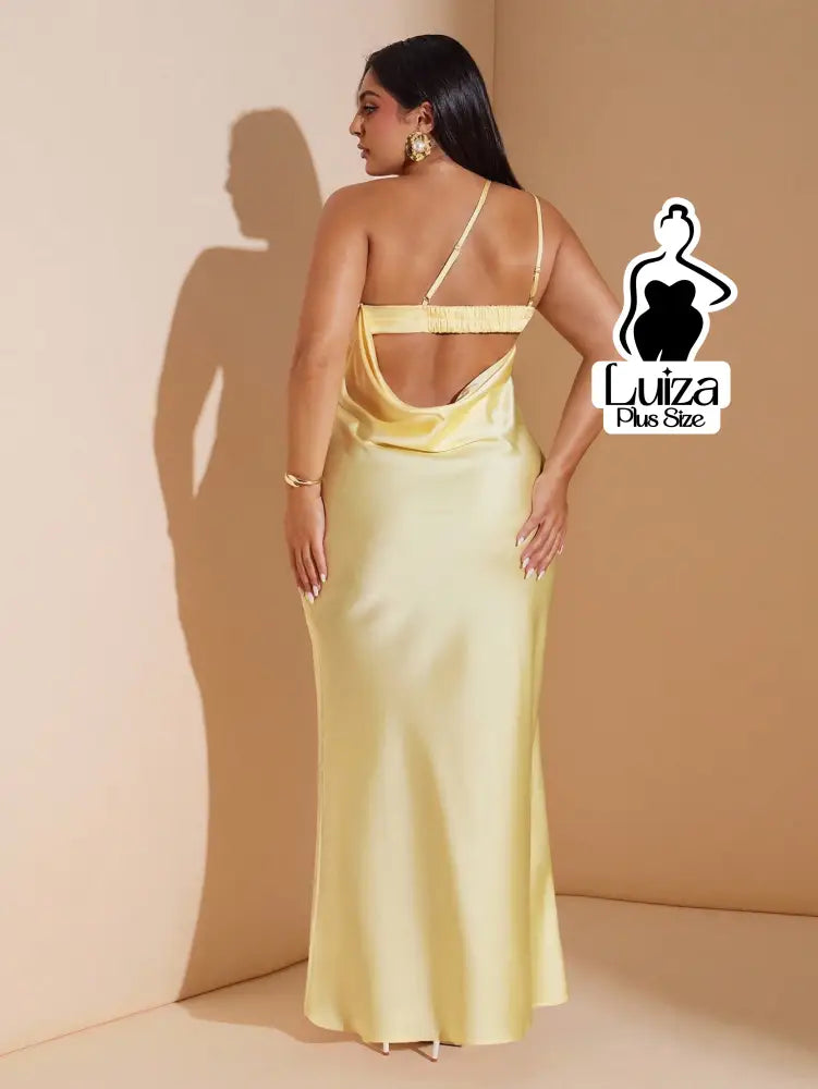 Vestido Longo Cetim Um Ombro Só Costas Abertas Plus Size Vestido Longo Cetim Um Ombro Só Costas Abertas Plus Size