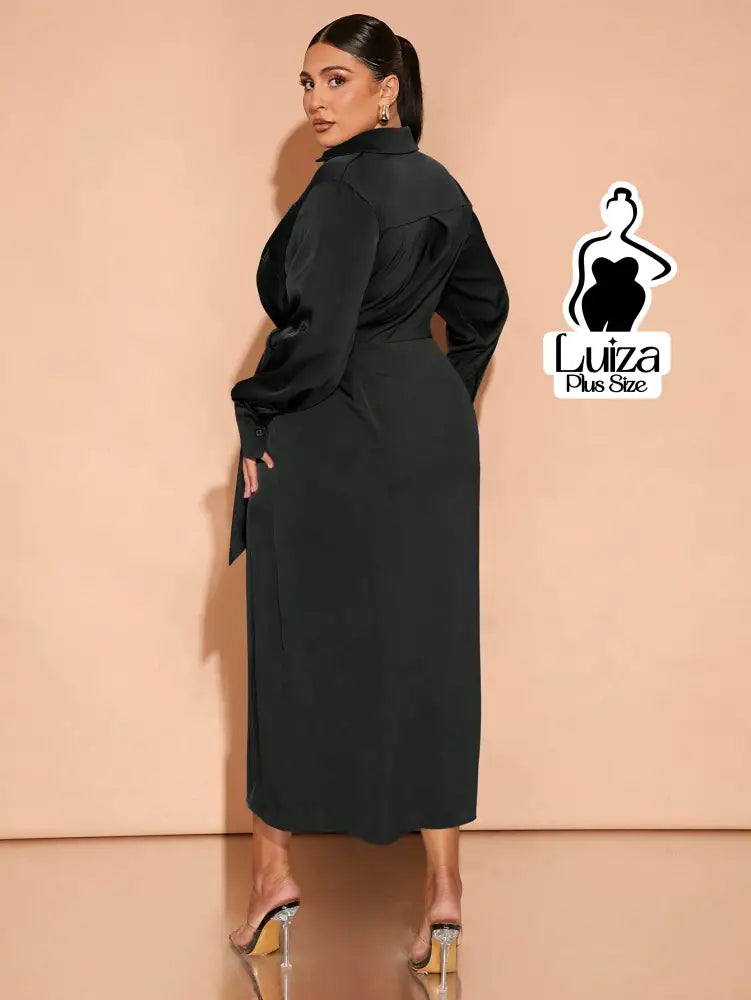 Vestido Longo Chemise Transpassado Amarração Lateral Plus Size Vestido Longo Chemise Transpassado Amarração Lateral