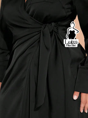 Vestido Longo Chemise Transpassado Amarração Lateral Plus Size Vestido Longo Chemise Transpassado Amarração Lateral