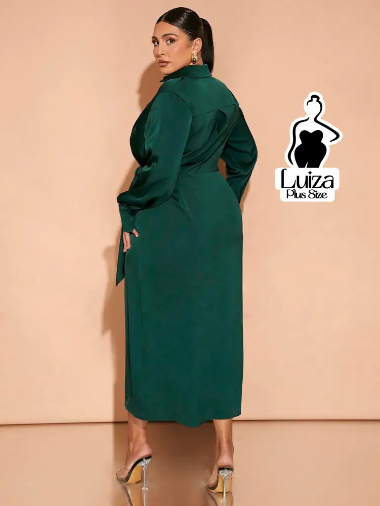 Vestido Longo Chemise Transpassado Amarração Lateral Plus Size Vestido Longo Chemise Transpassado Amarração Lateral