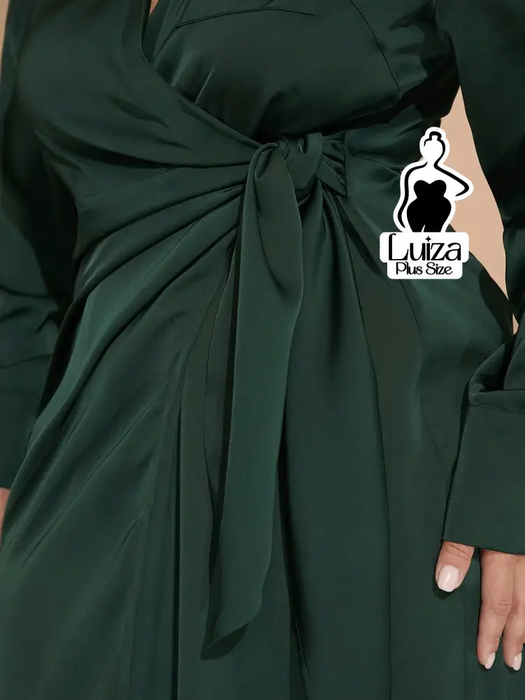 Vestido Longo Chemise Transpassado Amarração Lateral Plus Size Vestido Longo Chemise Transpassado Amarração Lateral