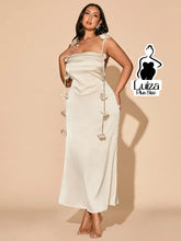 Vestido Longo Drapeado Aplicações Florais Laterais Plus Size Damasco / G Vestido Longo Drapeado Aplicações Florais