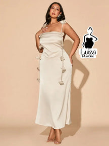 Vestido Longo Drapeado Aplicações Florais Laterais Plus Size Damasco / G Vestido Longo Drapeado Aplicações Florais