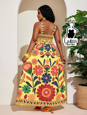 Vestido Longo Estampado Floral Alças Largas Plus Size Vestido Longo Estampado Floral Alças Largas Plus Size