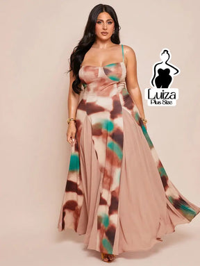 Vestido Longo Estampado Saia Fluida Alça Fina Plus Size Vestido Longo Estampado Saia Fluida Alça Fina Plus Size