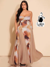Vestido Longo Estampado Saia Fluida Alça Fina Plus Size Bege / G Vestido Longo Estampado Saia Fluida Alça Fina Plus Size