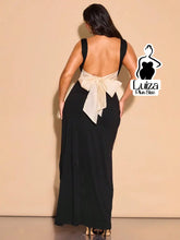 Vestido Longo Fenda Lateral Laço Nas Costas Plus Size Preto / G Vestido Longo Fenda Lateral Laço Nas Costas Plus Size