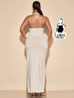 Vestido Longo Frente Única Amarração Fenda Plus Size Vestido Longo Frente Única Amarração Fenda Plus Size