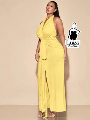 Vestido Longo Frente Única Amarração Fenda Plus Size Vestido Longo Frente Única Amarração Fenda Plus Size