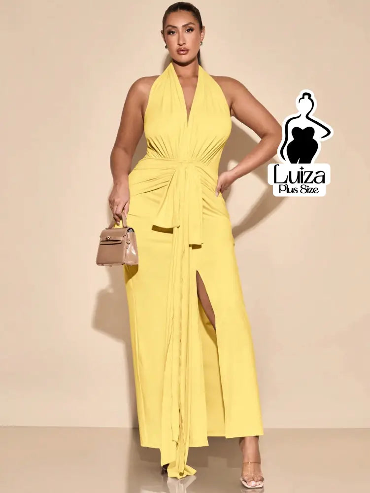 Vestido Longo Frente Única Amarração Fenda Plus Size Vestido Longo Frente Única Amarração Fenda Plus Size
