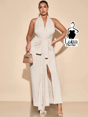 Vestido Longo Frente Única Amarração Fenda Plus Size Vestido Longo Frente Única Amarração Fenda Plus Size