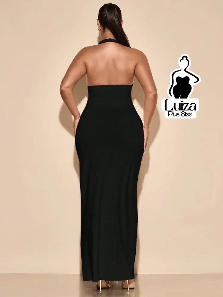 Vestido Longo Frente Única Amarração Fenda Plus Size Vestido Longo Frente Única Amarração Fenda Plus Size