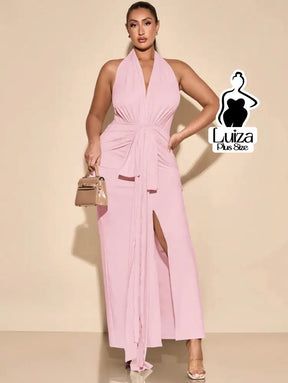 Vestido Longo Frente Única Amarração Fenda Plus Size Vestido Longo Frente Única Amarração Fenda Plus Size