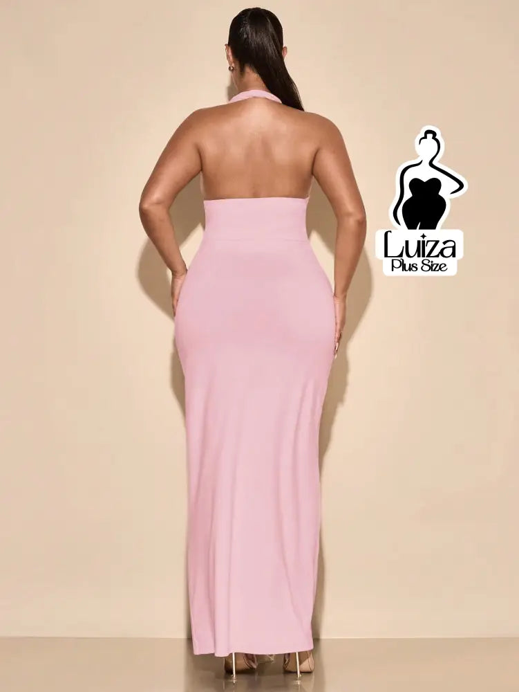 Vestido Longo Frente Única Amarração Fenda Plus Size Vestido Longo Frente Única Amarração Fenda Plus Size