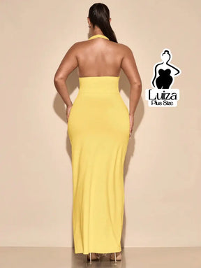 Vestido Longo Frente Única Amarração Fenda Plus Size Vestido Longo Frente Única Amarração Fenda Plus Size