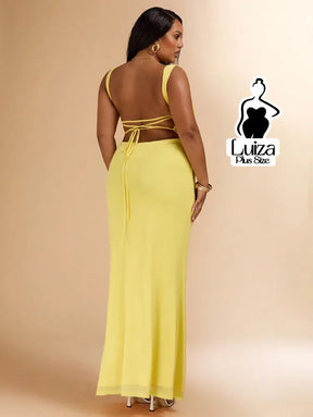 Vestido Longo Justo Costas Abertas Amarração Plus Size Vestido Longo Justo Costas Abertas Amarração Plus Size