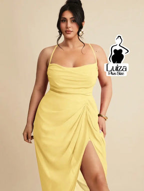 Vestido Longo Justo Drapeado Fenda Profunda Plus Size Vestido Longo Justo Drapeado Fenda Profunda Plus Size