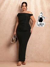 Vestido Longo Ombro A Ombro Cintura Drapeada Plus Size Preto / G Vestido Longo Ombro A Ombro Cintura Drapeada Plus Size