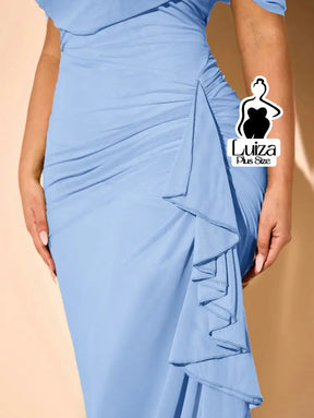 Vestido Longo Ombro A Ombro Drapeado Amarração Plus Size Vestido Longo Ombro A Ombro Drapeado Amarração Plus Size