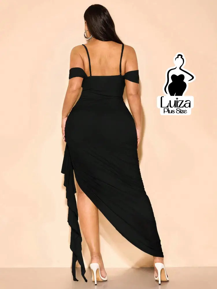 Vestido Longo Ombro A Ombro Drapeado Amarração Plus Size Vestido Longo Ombro A Ombro Drapeado Amarração Plus Size