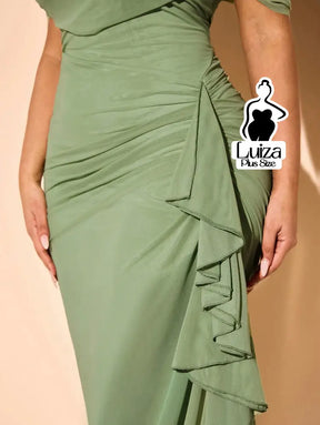 Vestido Longo Ombro A Ombro Drapeado Amarração Plus Size Vestido Longo Ombro A Ombro Drapeado Amarração Plus Size