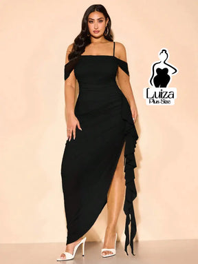 Vestido Longo Ombro A Ombro Drapeado Amarração Plus Size Vestido Longo Ombro A Ombro Drapeado Amarração Plus Size